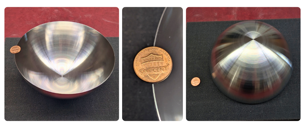 0.025in thin wall hemisphere with penny comparison